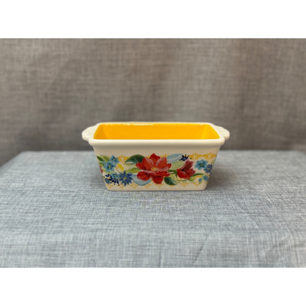 Pioneer Woman Mini Loaf Pan Spring Bouquet Ceramic Yellow